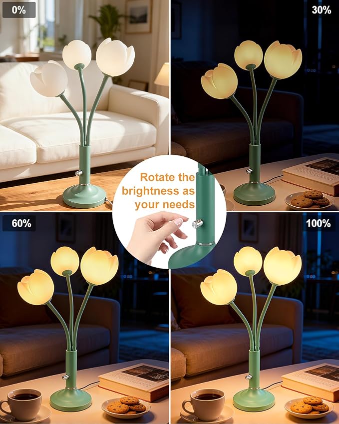 Green Flower Table Lamp Dimmable G9 Bulbs Included Gift for Nursery | Nightstand Cute Desk Lamp with Flexible Gooseneck Arms Warmwhite Ambient Bedside Lamps for Living Room Bedroom Home Decor