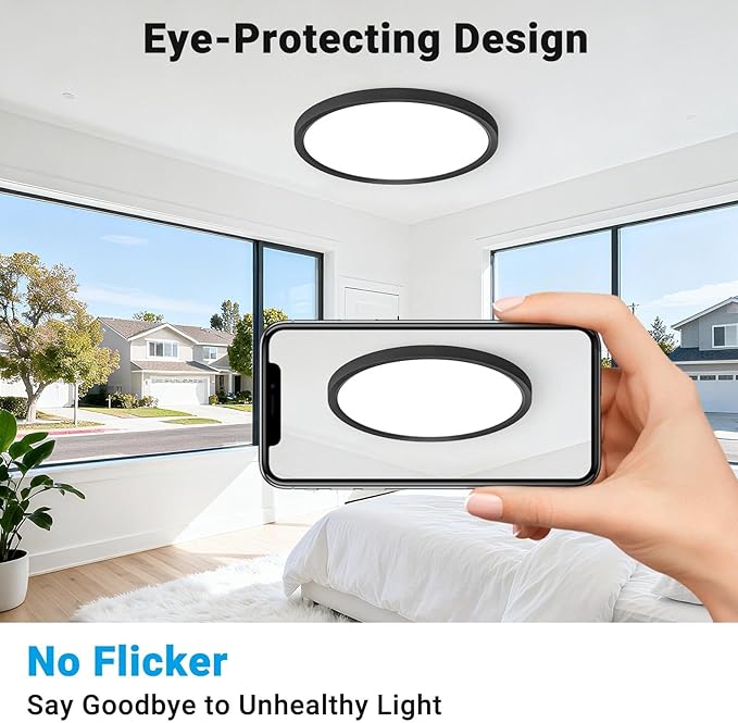 8 Pack LED Flush Mount Ceiling Light,12Inch 24W,3000K/3500K/4000K/5000K/6500K 5 Color Temperatures Ceiling Light Fixture for Kitchen Porch Hallway Bedroom Bathroom and Closet,Black
