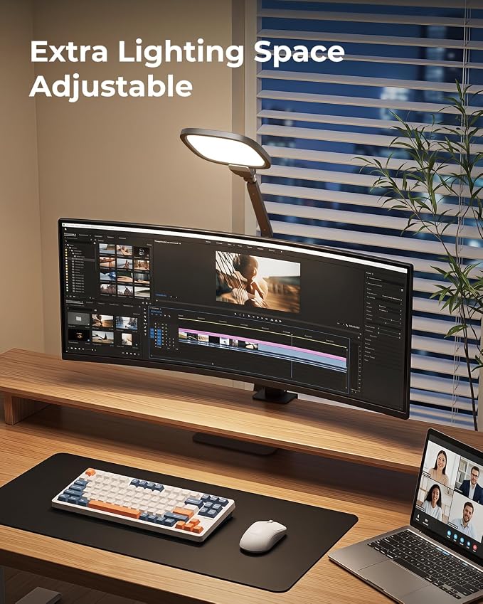 Led Desk Lamp for Office Home, Reading, Crafts & Zoom Swing Arm Task Lights | 1200lm Eye-Caring Light for Computer Monitor, Dimmable 5 Color & Brightness, 30/60 Min Timer, Memory Function, Touch & Remote