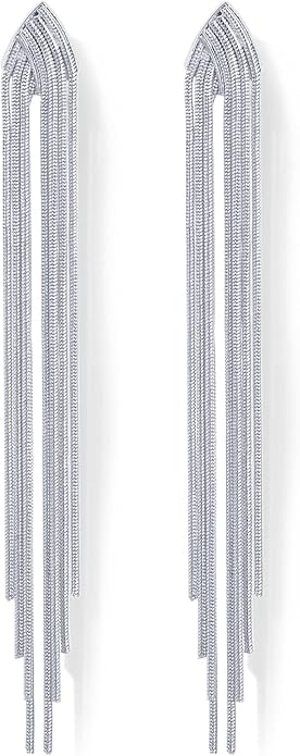 PAVOI 14K Gold Plated Long Tassel Dangle Earrings for Women - 925 Sterling Silver Posts Elegant Rhinestone Chain Chandelier Drop Earrings - Statement Jewelry