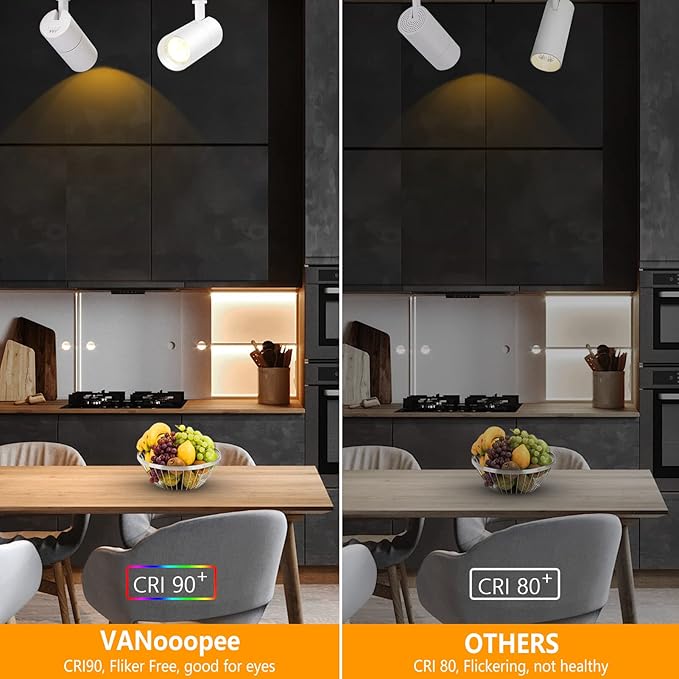 VANoopee 3-Color 10W H Track Lighting Heads Dimmable LED Track Light Heads Bright Rail Ceiling Spotlight Fixtures Accent Task, 3000K 4000K 5000K, Flicker Free CRI90+ 36° 1000lm, Matte White, Pack of 8