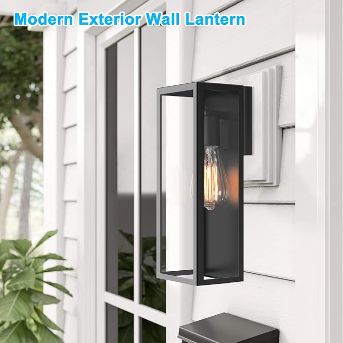 VerRon Outdoor Black Wall Light Fixtures, Modern Exterior Wall Lanterns | Anti-Rust E26 Modern Lighting Fixtures Waterproof with Clear Glass Shades for Patio Garage Entryway Front Door, 2-Pack