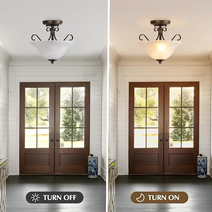 Luvkczc Upgrade 12" Semi Flush Mount Ceiling Light, Brass Ceiling Light Fixture, Mid Century Ceiling Light, Glass Close to Ceiling Light for Bedroom Kitchen Porch Hallway, Bulbs Not Included