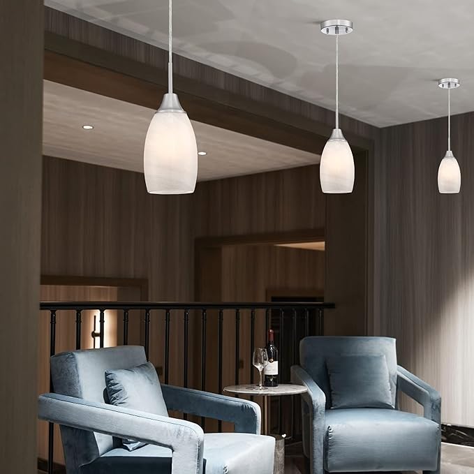 Viinew Mini Glass Pendant Light,1-Pack White Swirl Glass Hanging Light | Mini White Handblown Art Glass Shade Ceiling Light 4.72" Hanging Pendant Light for Kitchen Island,Dining Room