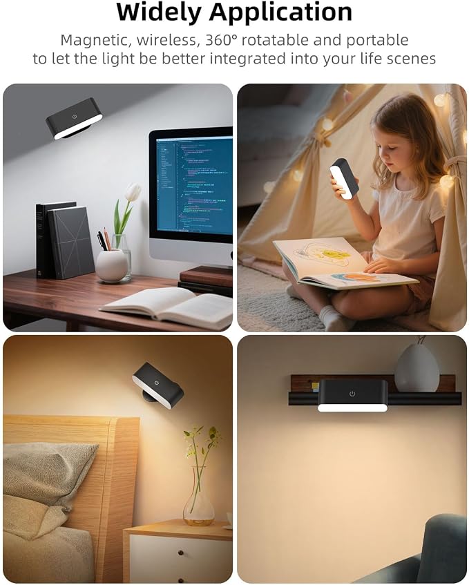 Battery Operated Wall Sconce Set of 2, Rechargeable LED Wall Mounted Light with Remote Control, Stick On Magnetic Wall Lights for Bedroom, 3 Modes Dimmable Bedside Reading Wall Lamps for Bedroom | Rechargeable Wall Lights, 3 Lighting Modes, Easy Stick-...