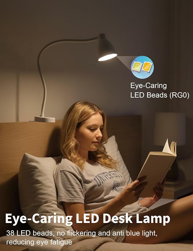 BOHON Reading Lights for Books in Bed, 5 Color 10 Brightness, Without Install Bedside Lamp, Half Hour Auto-Off Timer, Flexible Neck Wall Lamps for Bedroom Headboard Office Home (White)