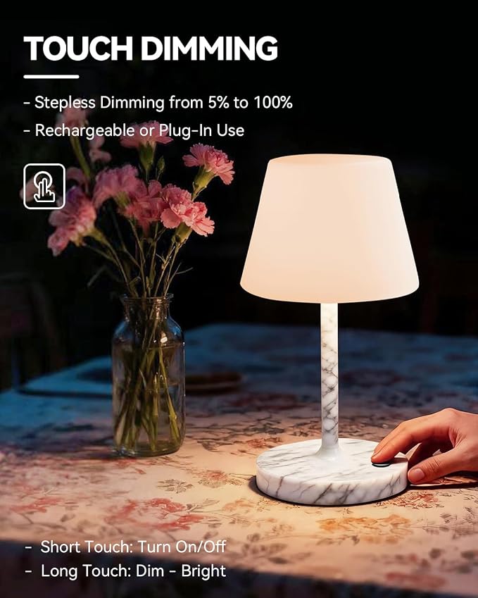 SAIWEYA Outdoor Waterproof Shower Lamp, 5200mAh Rechargeable Bathroom Lamp | IP65 Cordless Shower Light, Touch Dimming, Long-Lasting Battery, Versatile for Patio, Camping, Bathroom, Restaurant & Kitchen
