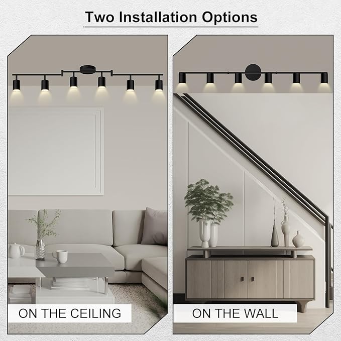 6 Light Track Lighting Fixtures Ceiling, Matte Black Kichen Track Lighting Fixtures with Rotatable Light Heads, Foldable Lamp Arms, Modern LED Track Lights for Kitchen/Hallway, No GU10 Bulb