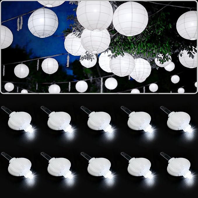 ZGWJ Paper Lantern Lights Battery Operated, 10 Pack Hanging Small LED Lights for Lantern, Balloon,Wedding,Party, Decorative Lighting for Outdoor Indoor Halloween Christmas Decorations, White