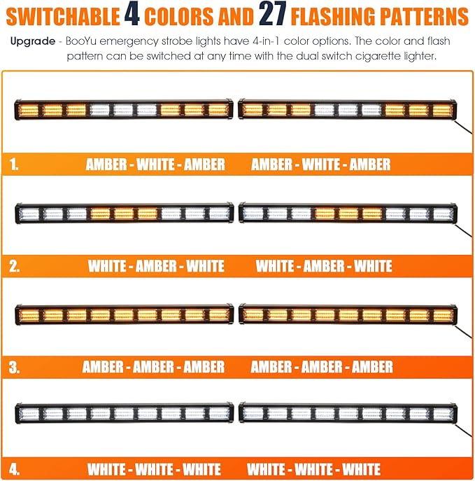 BooYu [Upgraded] Switchable 4 Colors Emergency Strobe Traffic Advisor Light Bar 162 LED Windshield 2 in 1 Visor Safety Warning Hazard Flashing Lights for Firefighter Police Truck Vehicle (Amber/White)