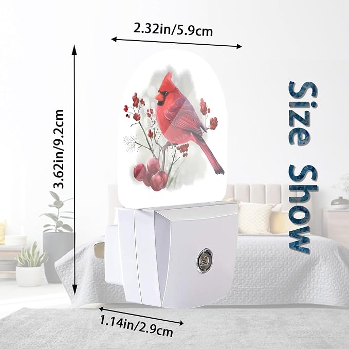 Bird Cardinal Night Lights Plug into Wall for Girls Boys Room,Night Light LED Lamp Dusk to Dawn Sensor Round Lamp for Bedroom Bathroom Hallway Home Wall Decor (Bird Cardinal)