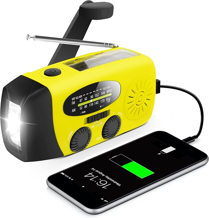 RunningSnail Hand Crank Radio with LED Flashlight, for Power Outage | AM FM NOAA Emergency Weather Radio,2000mAh Phone Charger,Hand Cranked,Solar Panel