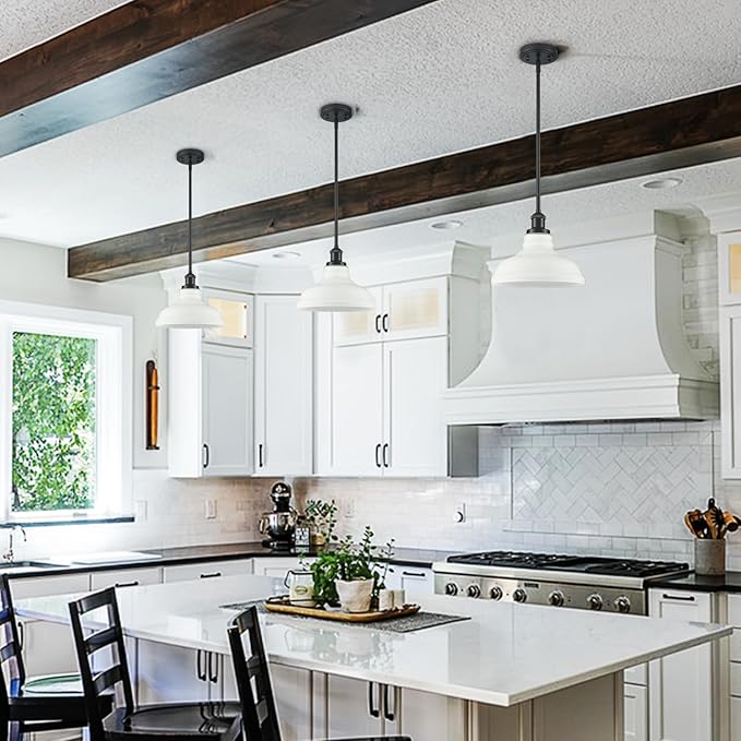 HOLKIRT Black Kitchen Pendant Light with Opal Glass Dimmable Hanging Rod Pendant Lighting for Kitchen Island, Kitchen Sink,Bedroom Dining Foyer,Adjustable Height
