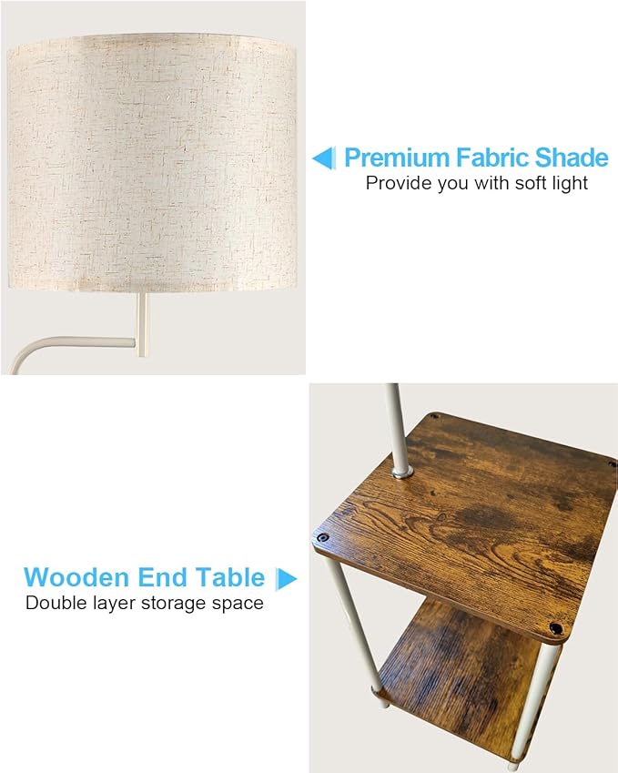 Lightdot 56" Floor Lamp with Table & Storage Bag, Dimmable Corner End Table Lamps with 350° Rotatable Fabric Lampshade, Mid Century Floor Lamps for Living, Room Bedroom, Office, E26 Bulb Include-White