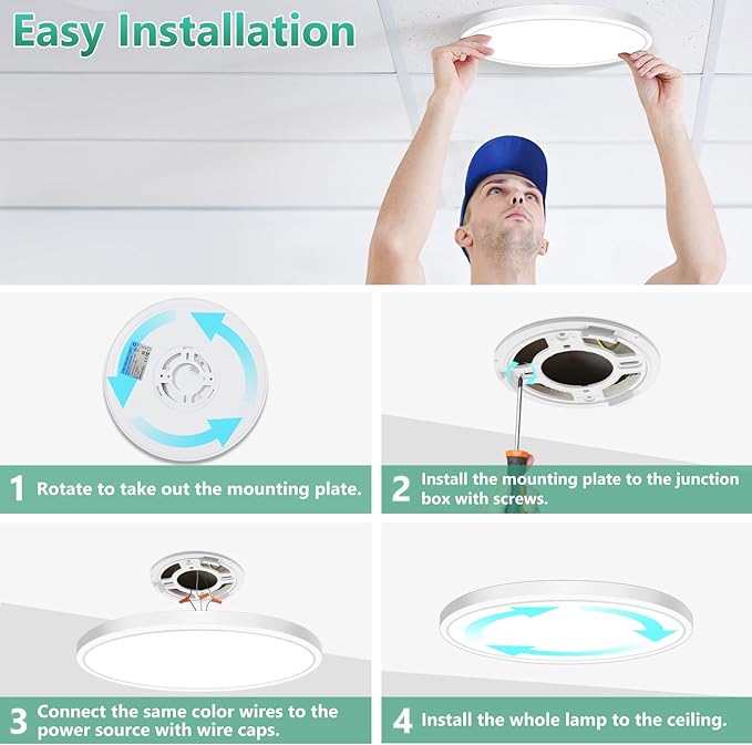 Brightever 12 Inch 4 Pack LED Flush Mount Ceiling Light Fixture, 5000K Daylight White 3200LM Round LED Ceiling Lights, 240W Equivalent, 0.67 Inch Thickness Ceiling Lamp for Bedroom, Non-Dimmable