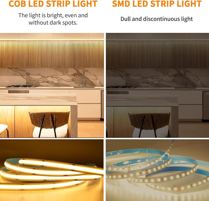 32.8ft COB LED Strip Lights DC 24V Dimmable 3000K Warm White | Flexible LED Tape Light for Bedroom, with Remote and app Control LED Tape Lights ,for DIY Home Decoratio