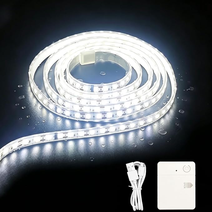 ZSLAIFU White 3.3FT LED Light Strips Battery Powered Battery Operated LED Lights 120 LEDs Strip Lights for Cabinet Closet Shelves DIY Lighting