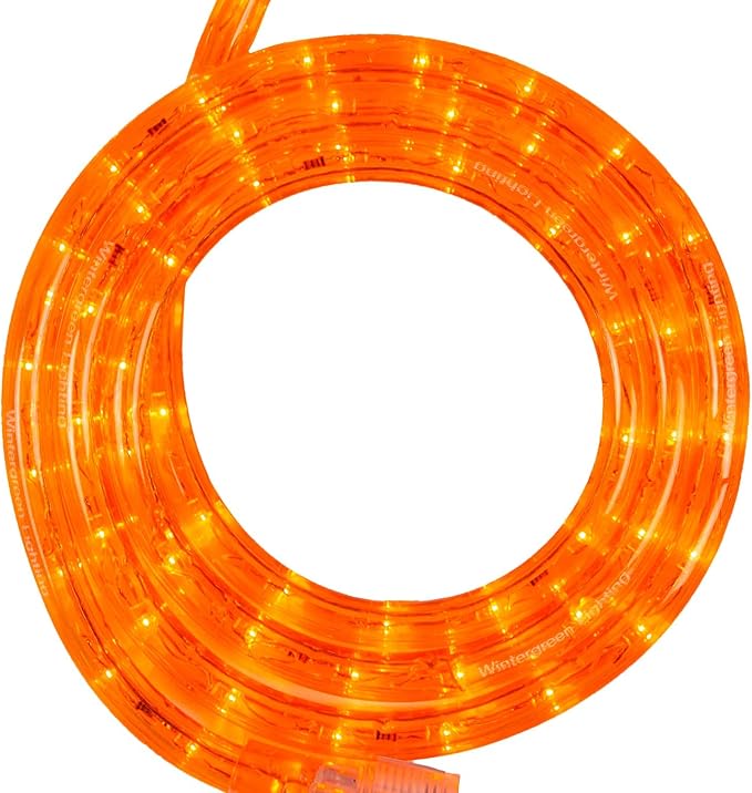 Wintergreen Lighting 18' LED Orange Rope Light, Halloween Light Rope String Light Outdoor – Bedroom LED Light Rope, 120V, ½ Inch, 2-Wire – Rope Light Clips and Power Cord Included