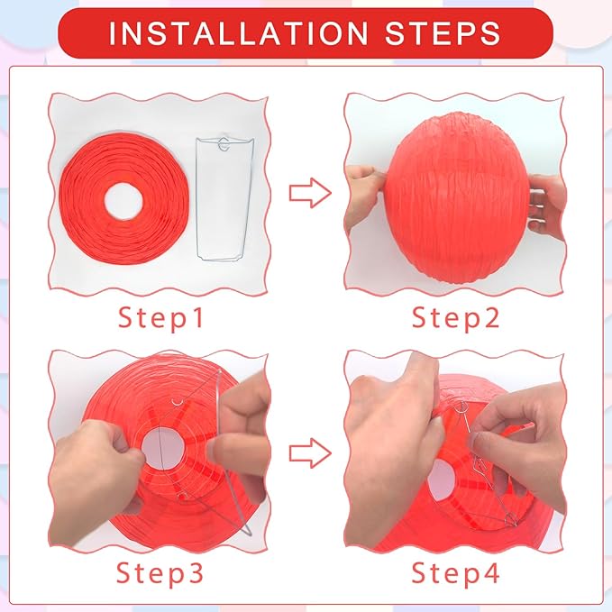 12Pcs Round Paper Lanterns Assorted Sizes (6" 8" 10" 12") for Lunar New Year 2026, Chinese New Year Decorations, Wedding Birthday Home Decor, Hanging Chinese Japanese Paper Lantern Lamps (Red)