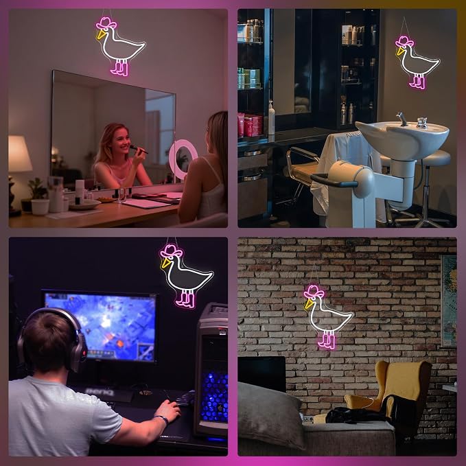 Cowboy Duck Neon Sign,Duck Neon Signs Cowgirl Boots Neon Signs for Wall Decor, USB Connectivity Pink LED Signs for Bedroom Living Room Kids Room Home Bar Birthday Party