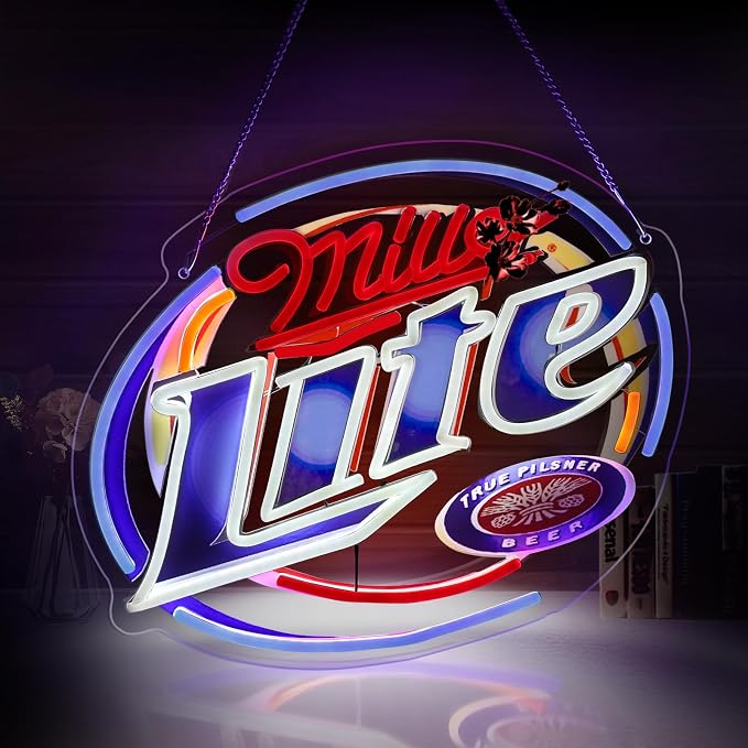 Mille Lite Neon Sign LED Beer Light for Home Bar Man Cave Wall Decor | Cool room decor & gift, USB dimmable beer neon sign, perfect for garage pub club man cave wall