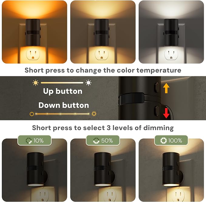 L LOHAS LED Motion Sensor Night Light, Motion Sensor Light Indoor, Rotating | Motion Activated Night Lights Plug into Wall,Amber-3000K-5000K,10-50-100%LM Dimmable Nightlights Mini, Hallway Bathroom,2Pack