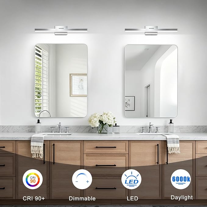 IZORRO Modern Bathroom Vanity Light 16 inch, Rotatable, 12W Dimmable Led Bathroom Light Fixture Over Mirror, Chrome Vanity Light Bar (Cool White 6000K)
