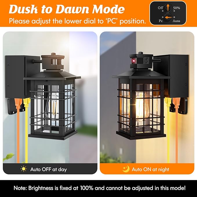 Kondras Motion Sensor Porch Light with GFCI Outlets, 11.4'' Dusk to Dawn Outdoor Wall Light Black, 3 Modes Front Door Exterior Light Fixture Waterproof Outside Light Wall Mount for House Garage