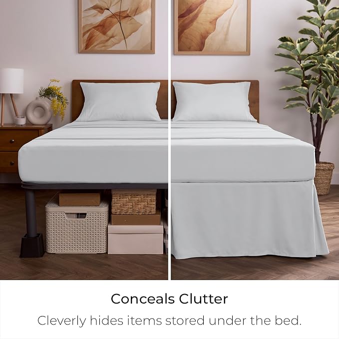 Mellanni Bed Skirt Twin Size - Tailored Drop Bed Skirting | 15-Inch Pleated Dust Ruffle - Hotel Luxury Bedding - Wrinkle, Fade, Stain Resistant - 1 Bedskirt (Twin, Light Gray)