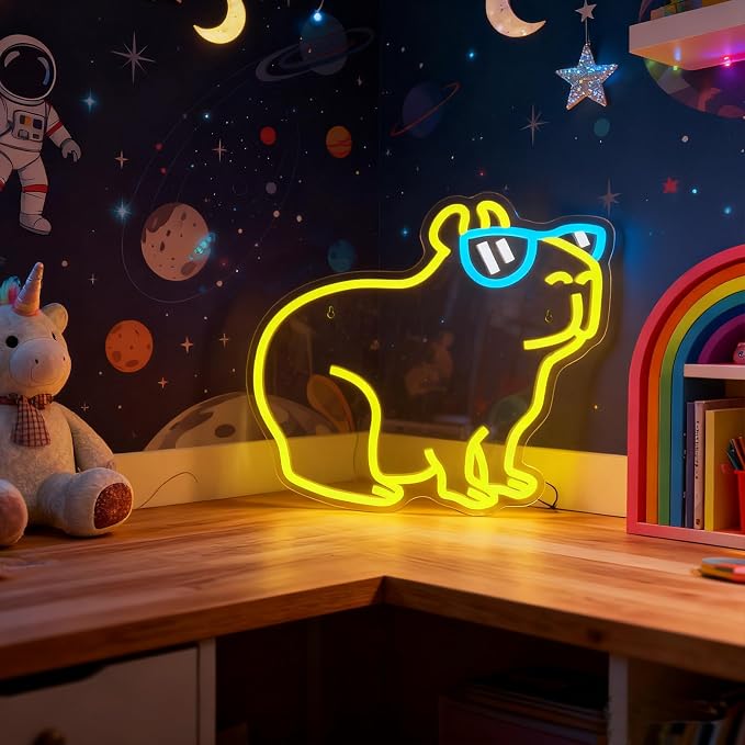 Capybara Neon Sign, Dimmable Cool Capybara LED Wall Light for Room Decor | USB Powered Capybara Neon Light for Kids Teen Girls Bedroom Dorm Game Room Cute Wall Decor Gift for Capybara & Animal Lovers