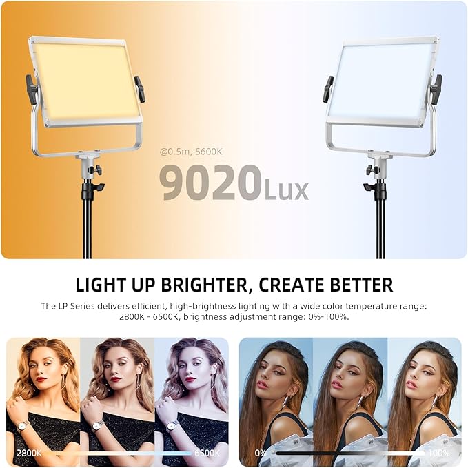 Godox LP600Bi Bicolor LED Video Light with Barndoor, 60W 2800K-6500K 9020Lux LED Panel Light with 11 FX Effects APP Control CRI/TLCI 96+ Dimmable 0-100% Studio Soft Light for Photography