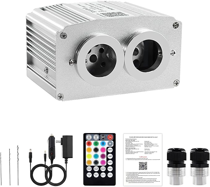 16W Twinkle Dual Head Fiber Optic Light Box, Bluetooth App/RF Remote Control for Starlight Headliner, Car Plug & Power Adapter, PG Connector & 3 Drill Bits