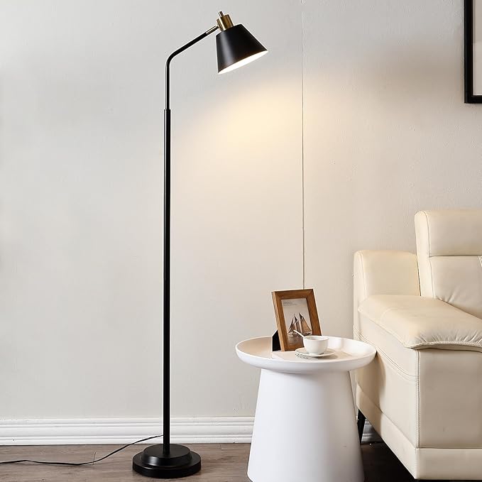 65.3" Floor Lamps for Living Room, Black Floor Lamp for Bedroom, Dual-Base Industrial Standing Lamp, Adjustable-Head Corner Lamp, Modern Tall Lamp, Living Room Light, Bulb Included, Black