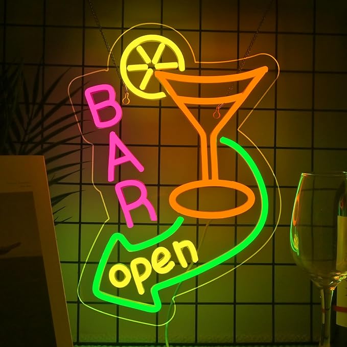 NOSUN Bar Open Neon Sign Dimmable LED Cocktail Neon Lights Signs for Wall Decor Neon Open Sign Open Light Bar Sign for Business Pub Store Man Cave Party Club Restaurant Decor