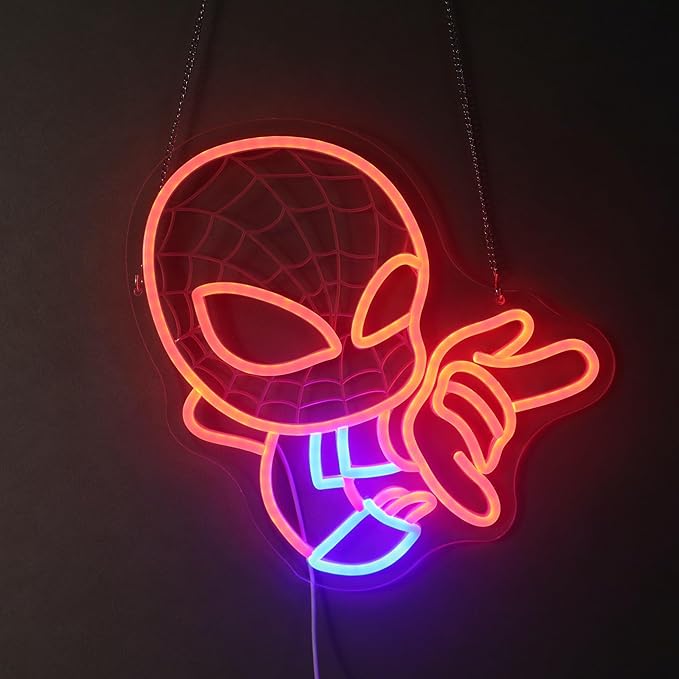 LED Spider Light Wall Art for Game Room, Dorm, Kids Room or Comic Fan Decor, Dimmable USB, Awesome Gift for Gamers Teens, Boys, Kids