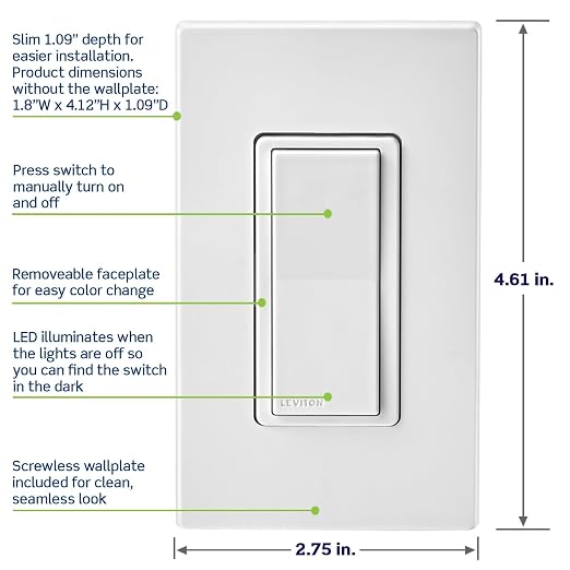 Leviton Decora Smart Switch, Wi-Fi, Works with Matter, Alexa, Google Assistant, Apple Home/Siri & Wired or Wirefree 3-Way, Neutral Wire Required, D315S-1RW, White