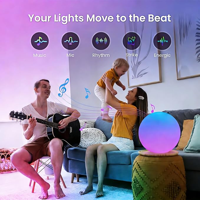 LOFTEK Smart Night Light, Color Changing LED Ball Lamp with APP &Music Sync | 16 Million Colors, 220 Scene Modes, Rechargeable, Time Setting, Corded Electric, RGB Ball Mood Lighting for Living Room
