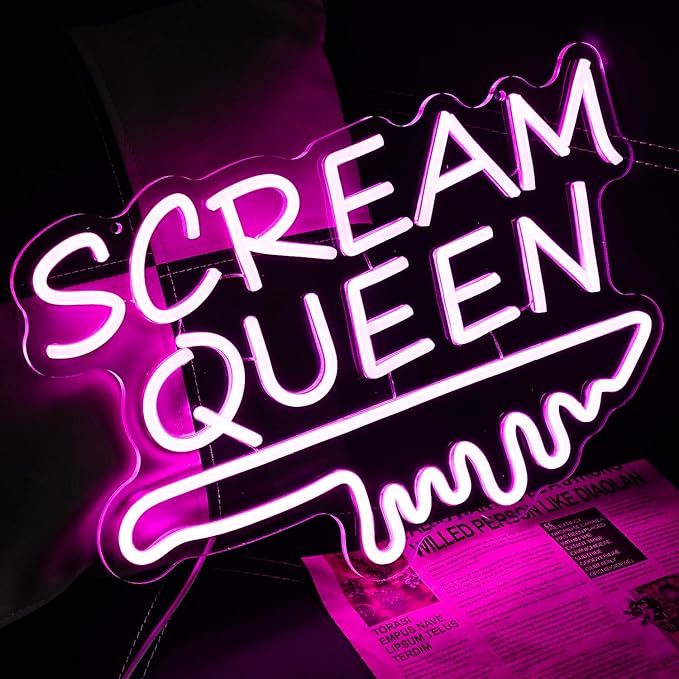 Scream Queen Neon Sign for Wall Decor Dimmable Neon Knife Sign for Teen Girl Room Pink LED Letter Neon Sign Room Dorm Art Wall Decor (16.5''*11'')