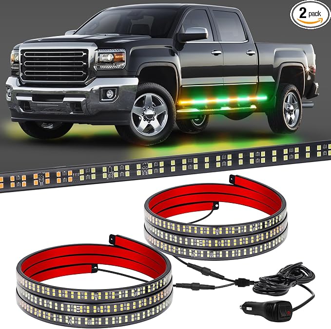 70 inch Running Board Strobe Lights Amber Green Emergency Lights | 2PCS 864 LED Exterior Flashing Warning Hazard Caution Safety Light Strip for Tow Plow Trucks Construction Vehicles Pickup