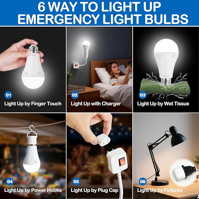 Rechargeable Emergency Light Bulbs,10 Pack Battery Powered Light Bulb A19 E26 9W 6500K Daylight,Battery Backup Light Bulbs for Power Outage Hurricane Blizzard Outdoor Activities