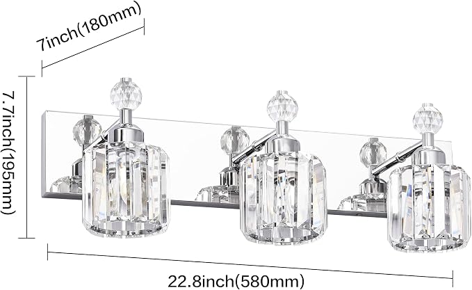 PRESDE 3-Light Crystal Bathroom Vanity Light, Chrom ModernBathroom Lights Fixtures Over Mirror Wall Lamp for Bathroom Bedroom Hallway