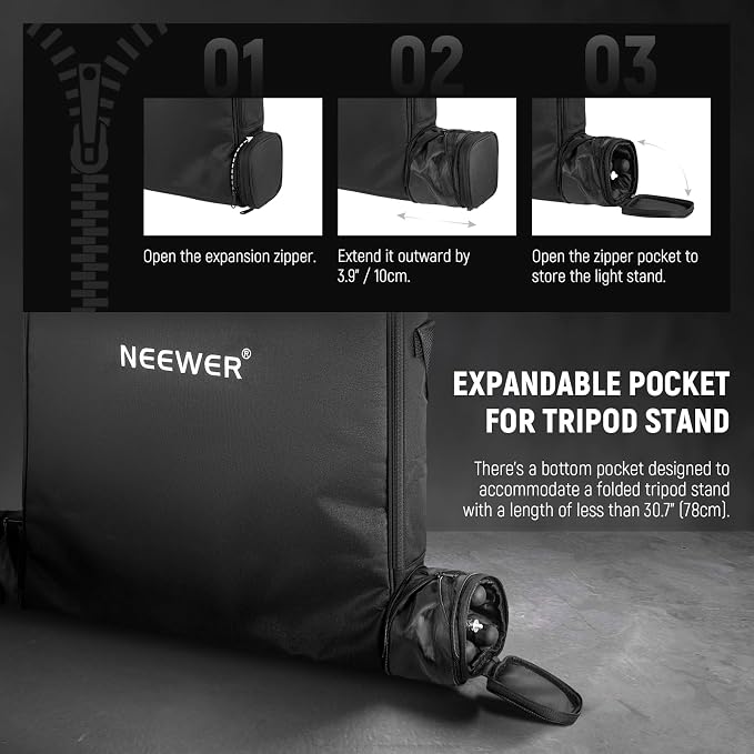 NEEWER 18" Ring Light Carrying Bag with Separate Storage Bag Expandable for 30.7"/78cm Folded Light Stand Tripod, 23.6"x22.8"/60x58cm Lightweight Nylon Protective Bag for Ring Light with Stand, RU-009