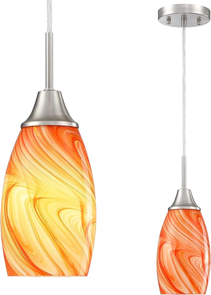 Viinew Mini Glass Pendant Light,1-Pack Orange Marble Glass Hanging Light | 4.72" with Handblown Glass Oval Chadelier,Glass Ceiling Pendant Light for Dining Room Kitchen Island Cafe Foyer