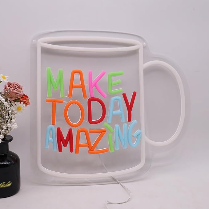 Make Today Amazing LED Neon Sign, Inspirational Wall Decor Dimmable USB Powered Neon Light for Bedroom, Living Room, Office, Bar Decor Holiday Birthday Gift