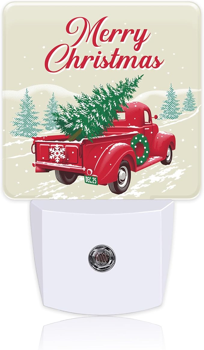 Christmas Truck Rtetro Night Light,Plug into Wall with Dusk to Dawn Light Sensors,LED Nightlights for Bedroom,Bathroom,Kitchen,Hallway,Room Decor for Boys Girls Women Men