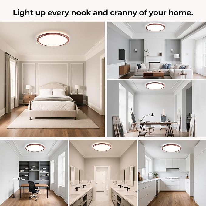 LED Flush Mount Ceiling Light Fixture with Remote Control, 15.4 Inch 3000K-6500K Dimmable Round Low Profile Ceiling Lamp for Living Room Bedroom Kitchen