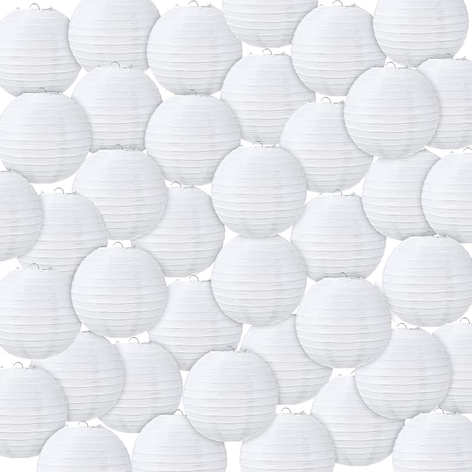 Treela 72 Pack White Chinese Japanese Paper Lanterns Decorative Hanging Round Paper Lantern Lamps for Wedding Birthday Party Decorations (8 Inch)