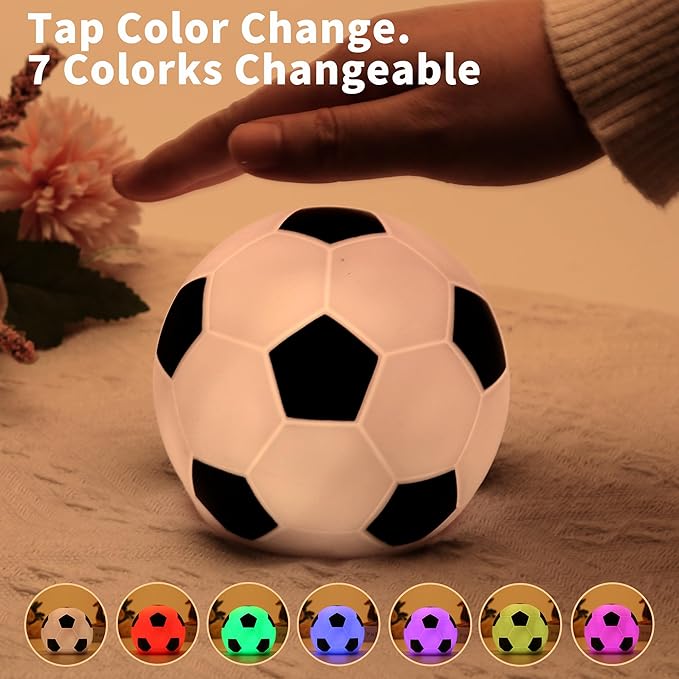 Football Night Light,Touch-Adjustable 7 Colors,Soccer Silicone Night Light for Kids,Use as a Bedside Lamp or Table Lamp,A Glowing Football Gift for Room Decor,Perfect for Children.