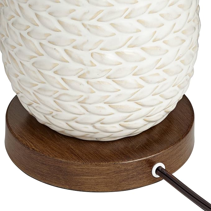 Possini Euro Design Kingston Mid Century Modern 3-Way Table Lamp 32 3/4" Tall with USB Charging Port White Ceramic Taupe Drum Shade for Bedroom Living Room Nightstand Bedside Night Stand Office