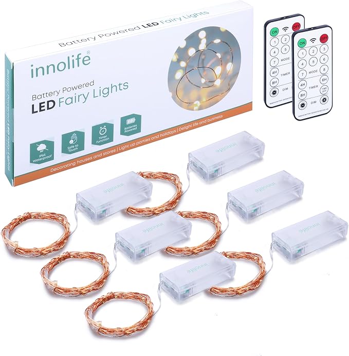 innolife LED Fairy String Lights Battery Operated Timer with Remote Control | 6 Pack 10 Ft 30 LED Copper Wire Twinkle Lights for Bedroom Christmas Wedding Party Indoor Outdoor Decoration